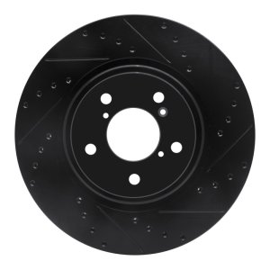 Acura MDX Brake Rotor (1) - Front Right - R1 Concepts - Drilled & Slotted - Black - `17-`20